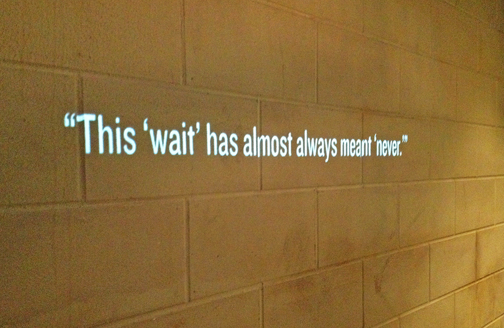 A quote from Martin Luther King Jr.’s Letter from a Birmingham Jail appears on the wall of the National Civil Rights Museum in Memphis, Tennessee.