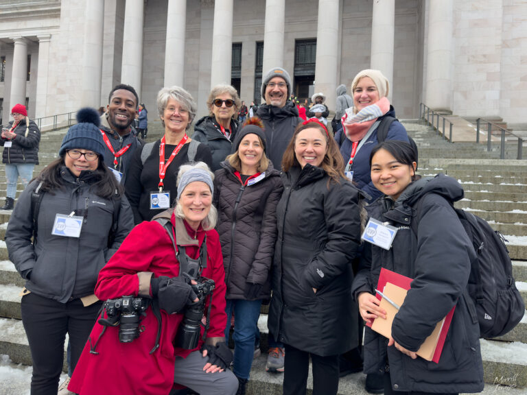 Photo of SVP Partners posing in front of the Washington State Capitol Building in Olympia WA.